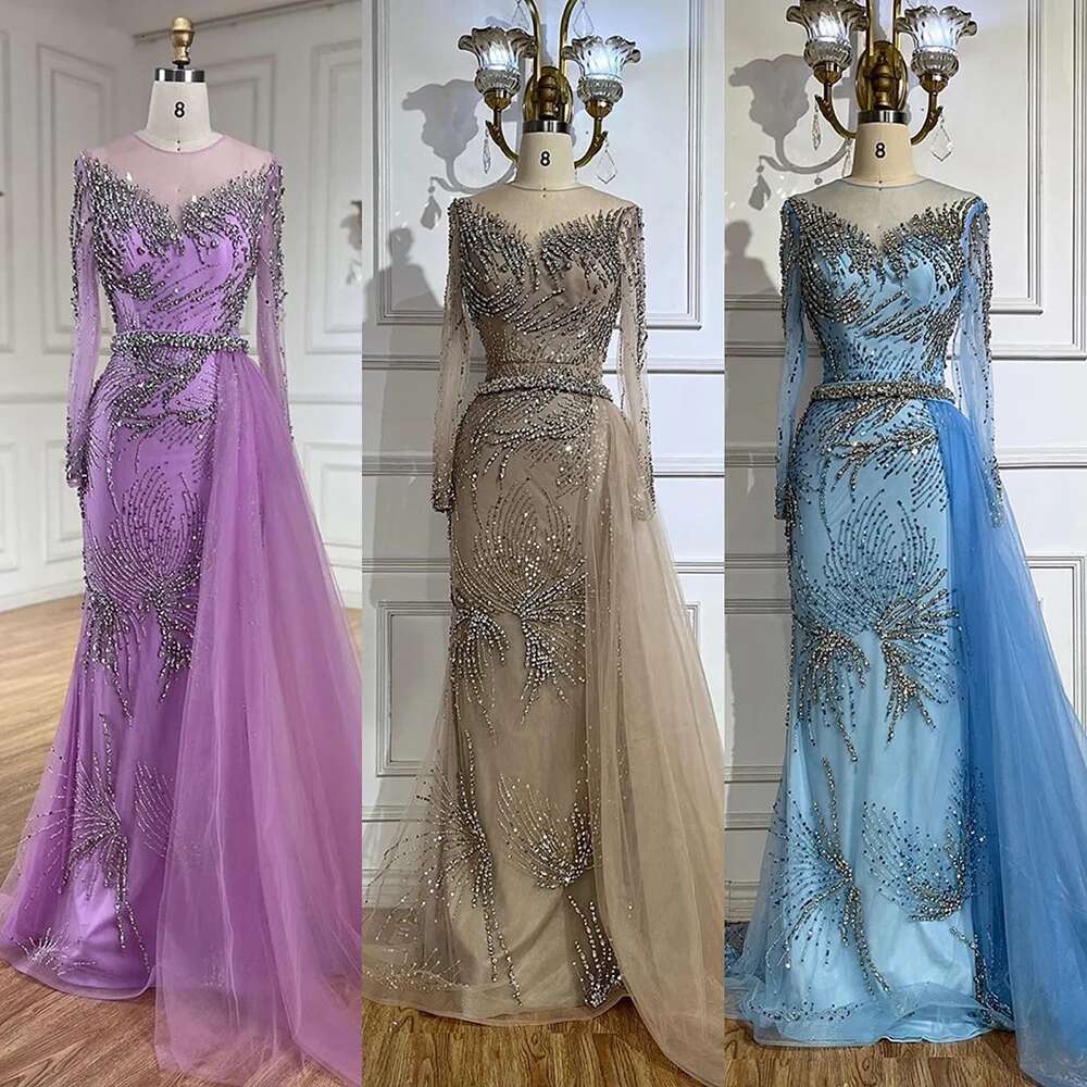Purple Elegant Mermaid Evening Gowns With Beaded Skirt Long Women S Wedding Party Customize BLA