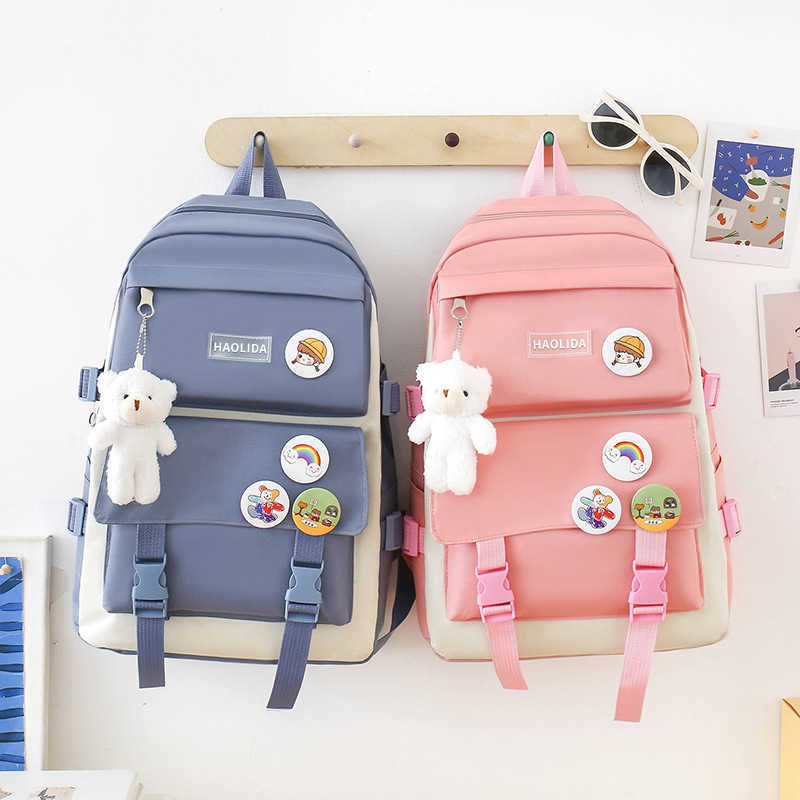 Five Piece Backpack Large Capacity Backpack Printed Korean Version Harajuku Style Set Student Backpack Day Backpack Travel Bag 29x41x13cm 241225