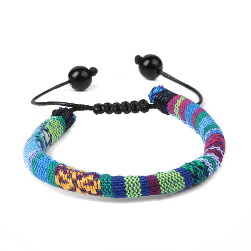 Charm Bracelets Bohemian style fabric woven bracelet Womens beach style colorful fabric rope adjustable bracelet H25220