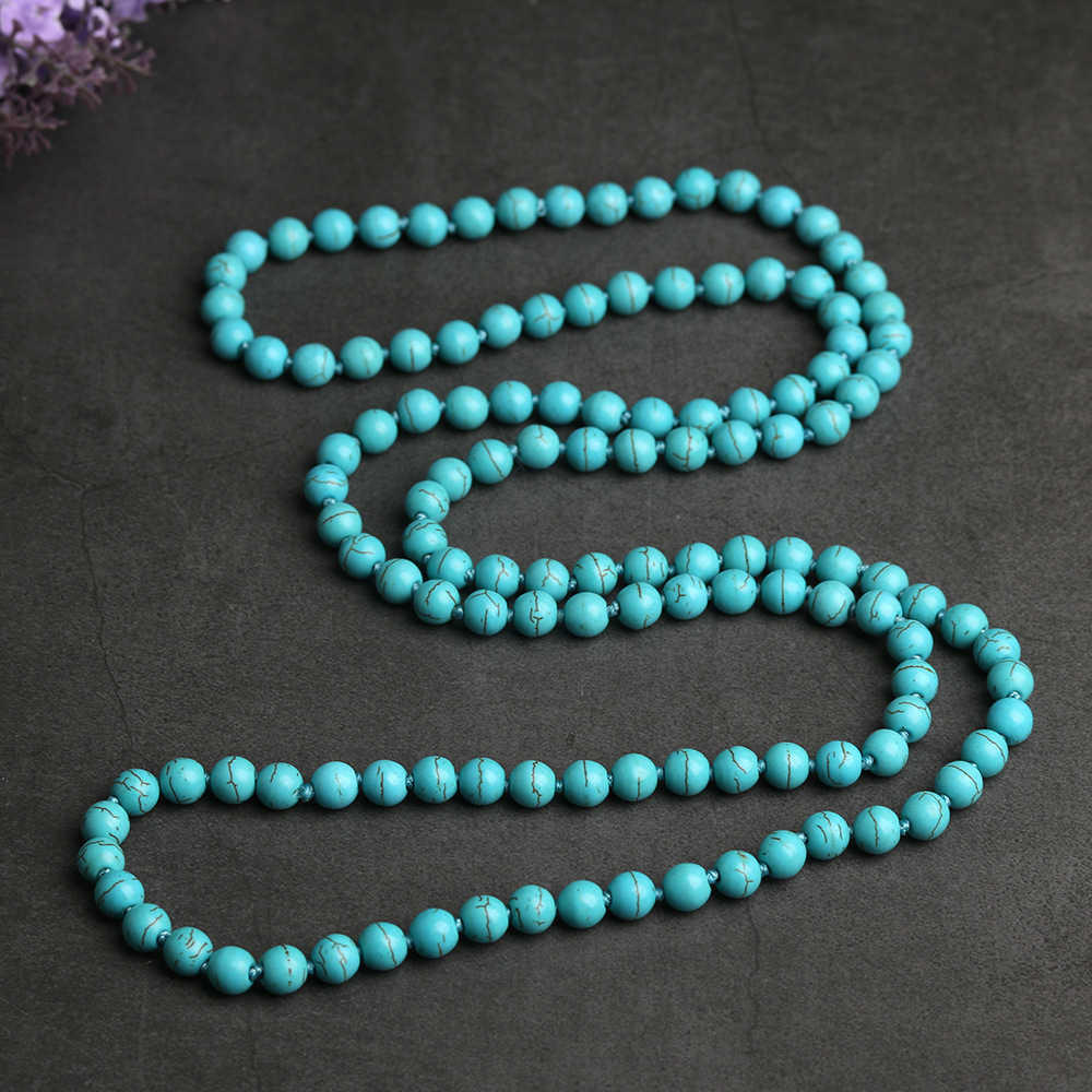 Pendant Necklaces Manufacturers straight turquoise long sweater chain knotted round bead chain multi circle necklace accessory H25219