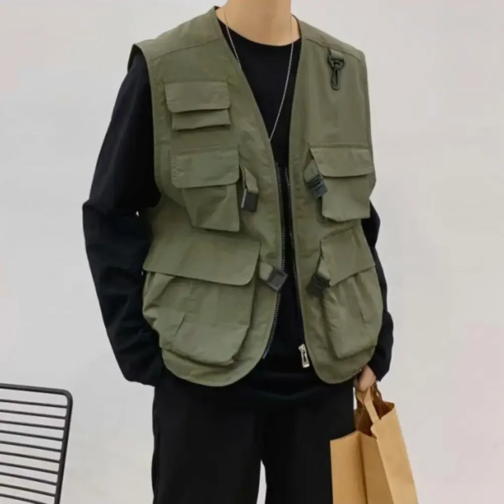 Summer Men Tactical Vest Coat Casual Pographer Waistcoat Mesh Work Sleeveless Multi Pockets Jacket Tools Pocket Cargo Vest 250219