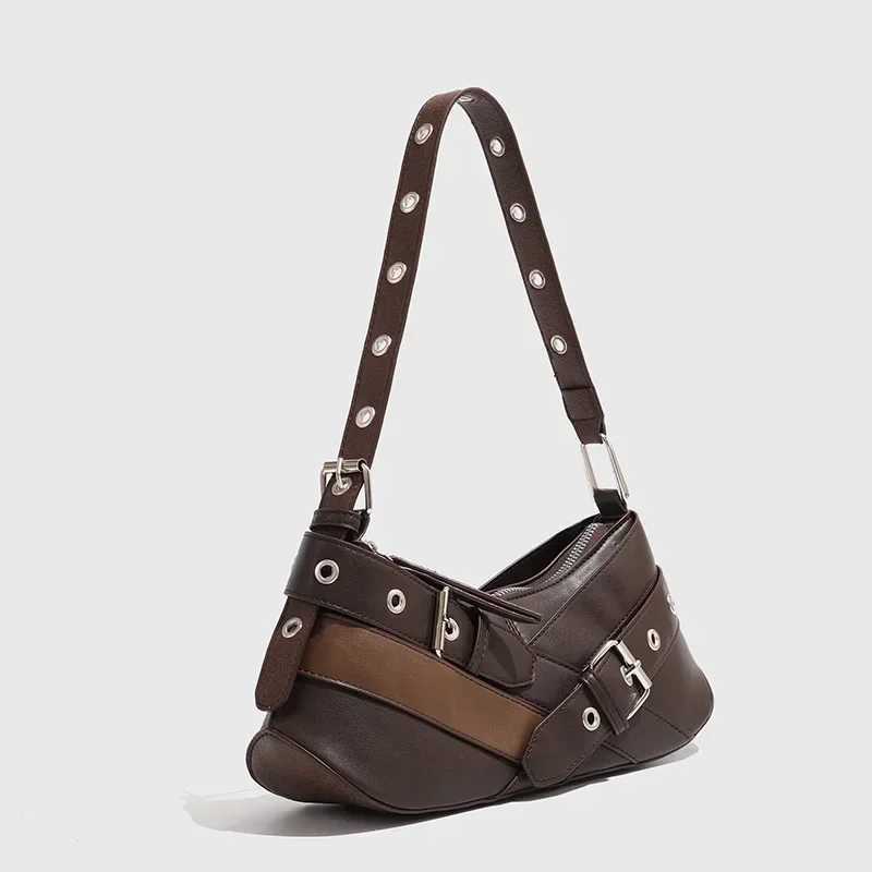 Vintage Belts Deco Women Shoulder Bags Designer Armpit Bag Punk Motorcycle Bag Luxury Pu Leather Lady Handbag Y250218