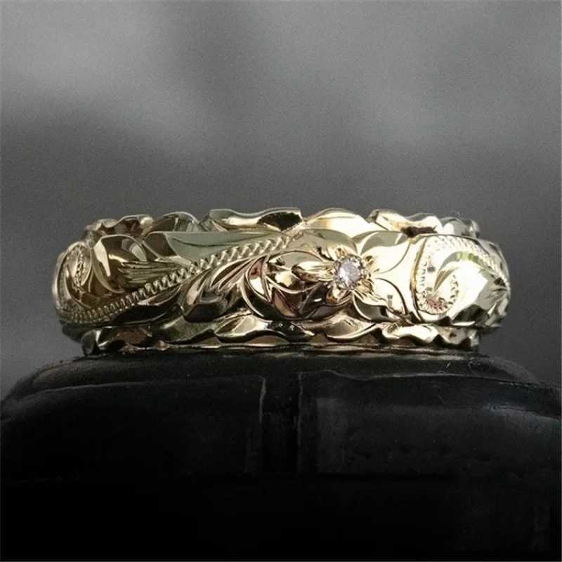 14k Gold Plated Suspended Carved Rose Flower Ring Ornaments Tail Ring Five Engagement Rings for Wen Bling Wedding Ring X250220