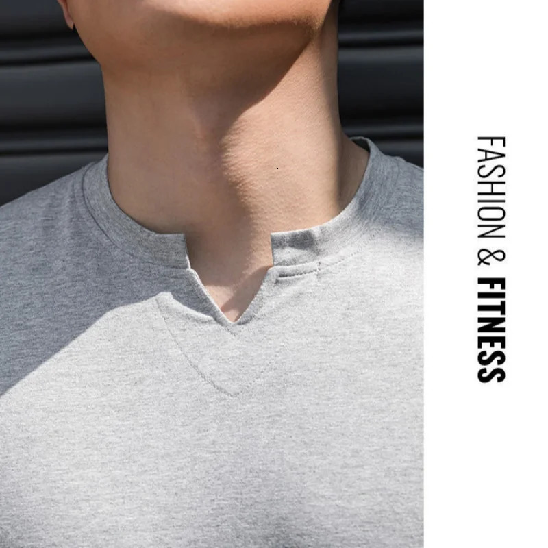 Men Summer Slim Fit Fashion T Shirt Fitness Motion Hip Hop Streetwear Running And V Neck trend Breathable Top 250218
