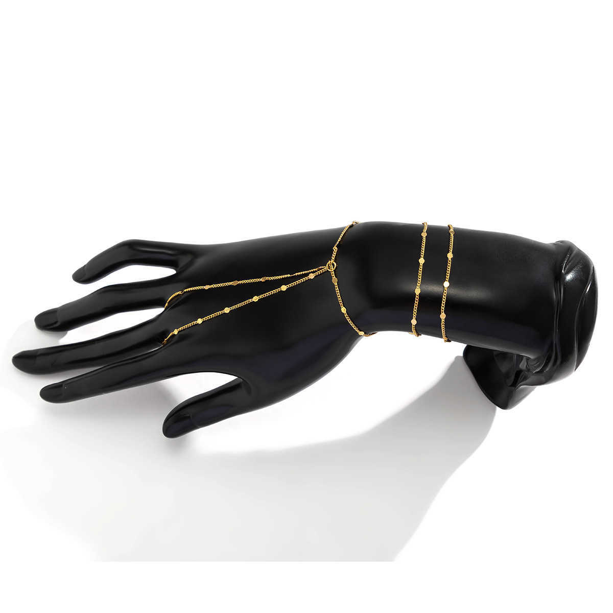 Charm Bracelets Multi layer sequin thin chain finger bracelet set with simple metal and cool style for women H25220 1 JPCX