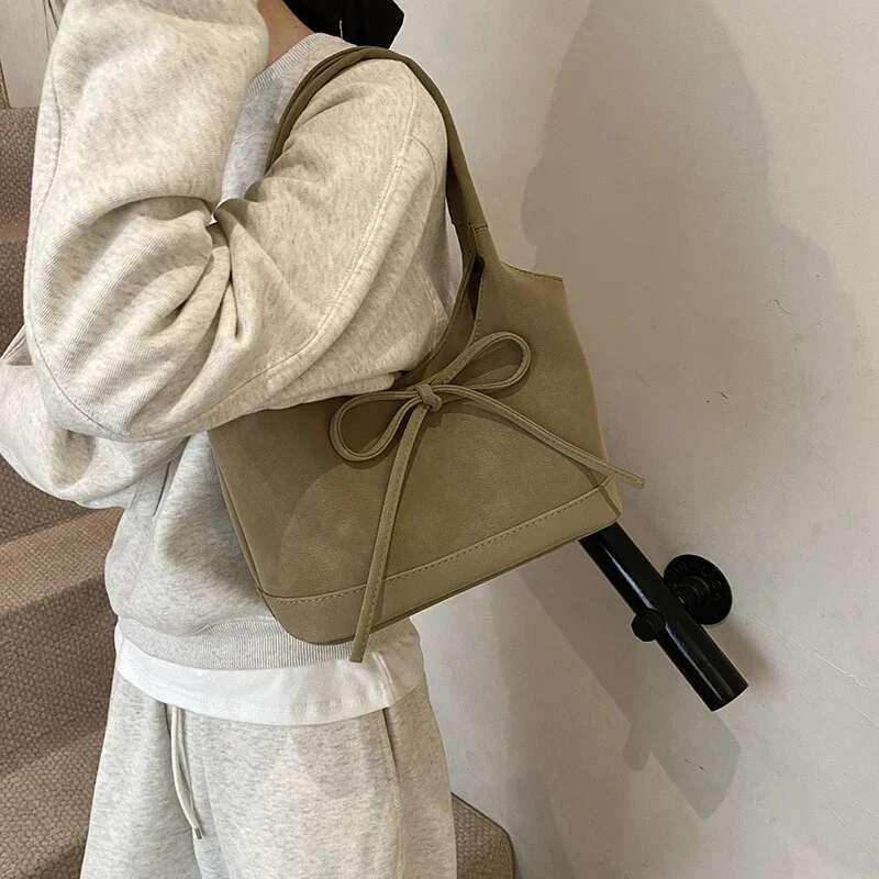Imitation Suede Bow Shoulder Solid Color Multifunctional Women's Handbag Discount 2025 Exquisite Fashion Designer Handbag