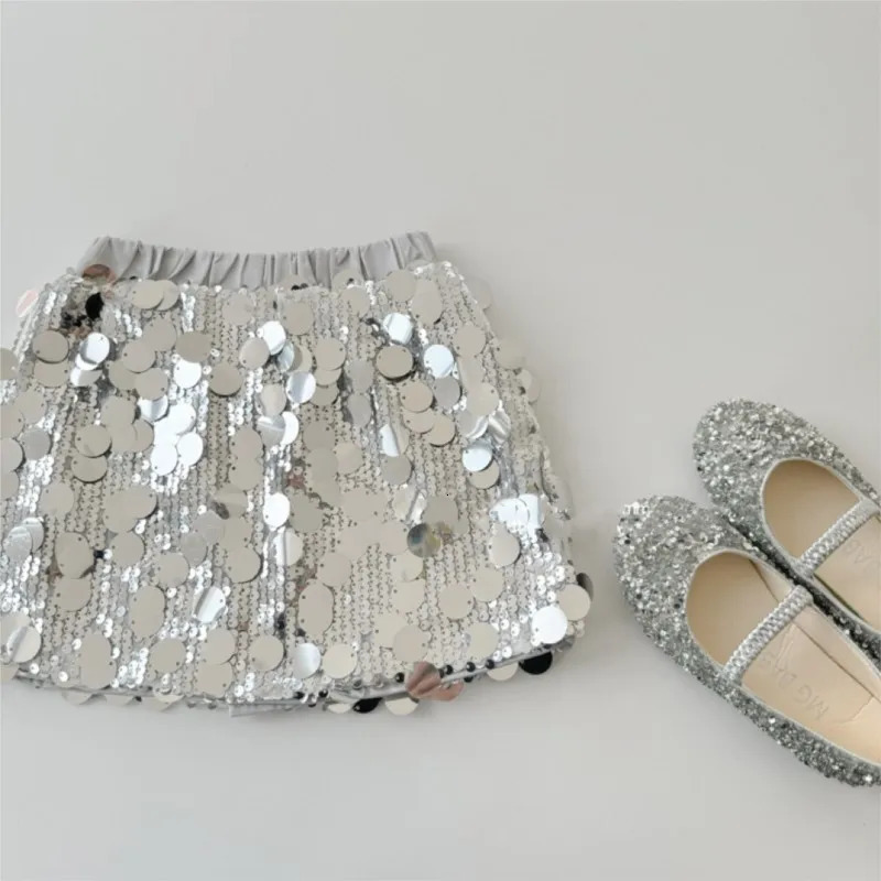 Fashion Baby Girl Sequins Short Skirt Infant Toddler Child Bling Skirt Spring Autumn Summer High Waist Skirt Baby Clothes 1-10Y 250220bj