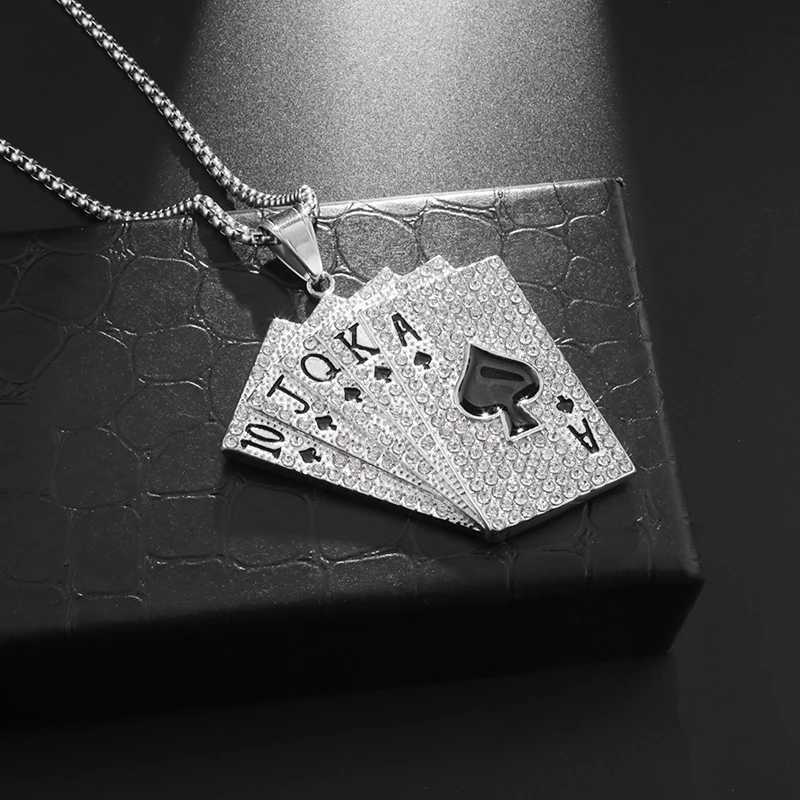Fashion Trend Personality Hip Hop Punk Style Gold Plated Playing Cards Creative Unique Design Men Pendant Square NecklaceXJ250219