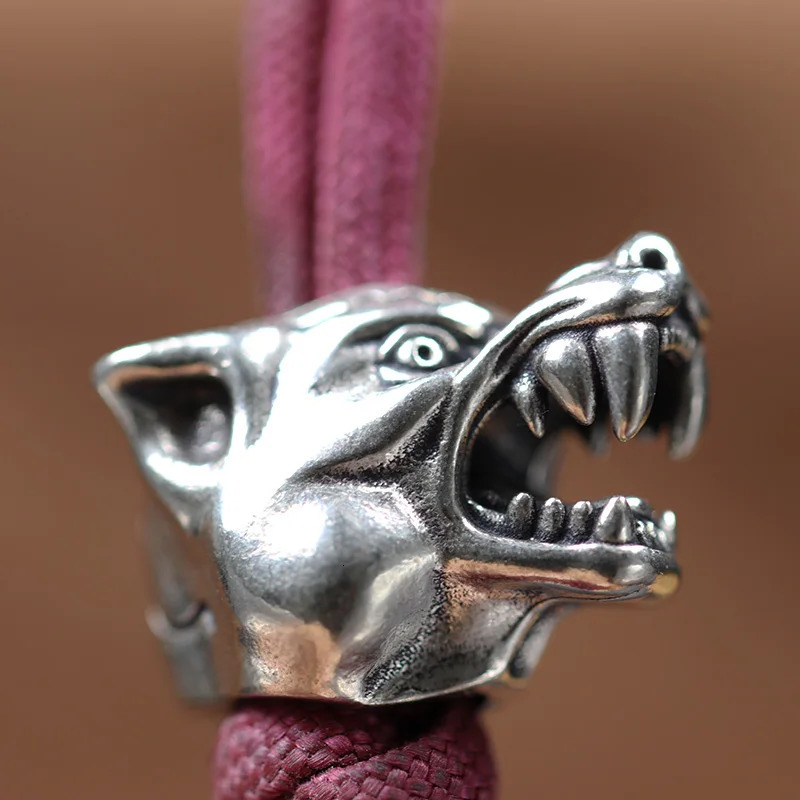 Animal Wolf Warriors Head Sculpture Brass Paracord Bead DIY Handmade Lanyard Pendant Jewelry Accessories EDC Outdoor Tool Charms 250213