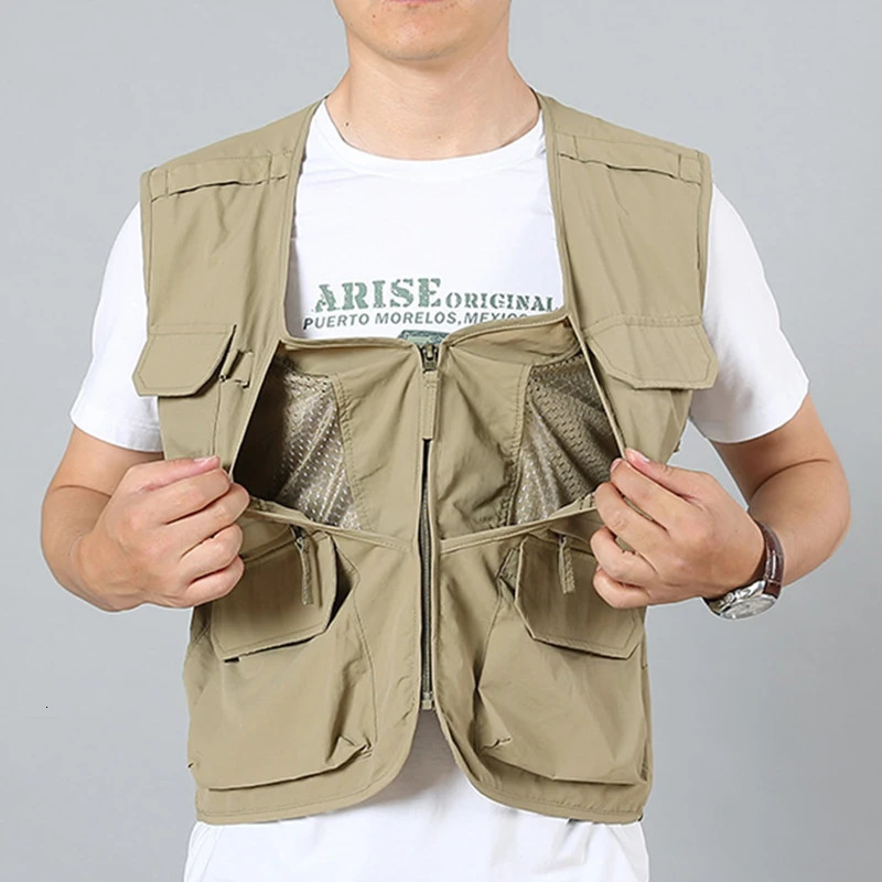 6XL Summer Outdoor Vest Men Utility Tactical Multi-pocket Vest Techwear Outdoor Hiking Fishing Pography Safari Cargo Vest 250219