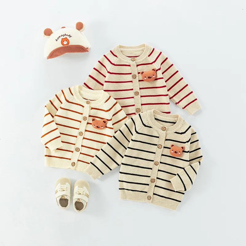 Spring Autumn 0-3 Years Baby Boys Sweater Striped 3D Bear Single Breasted born Boys Knitwear Elastic Hem Infant Boys Knitwear 250219