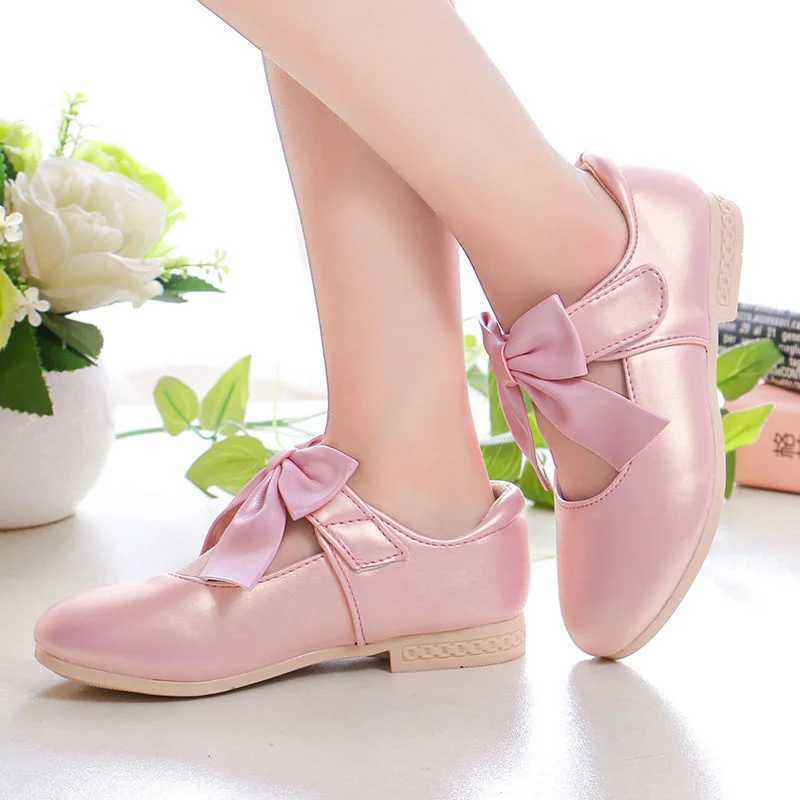 Girls Children Kids Pink White Leather Shoes For Flower Girls Wedding Latin Princess Shoes New 2021 8 10 12 Years old X250220