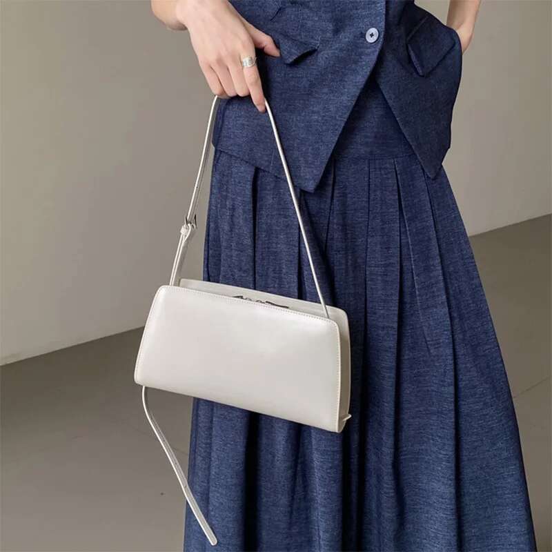 2024 Genuine Leather Women Small Square Bag Commute Handbags High Quality Ladies Solid Color Shoulder Messenger Bags Apricot
