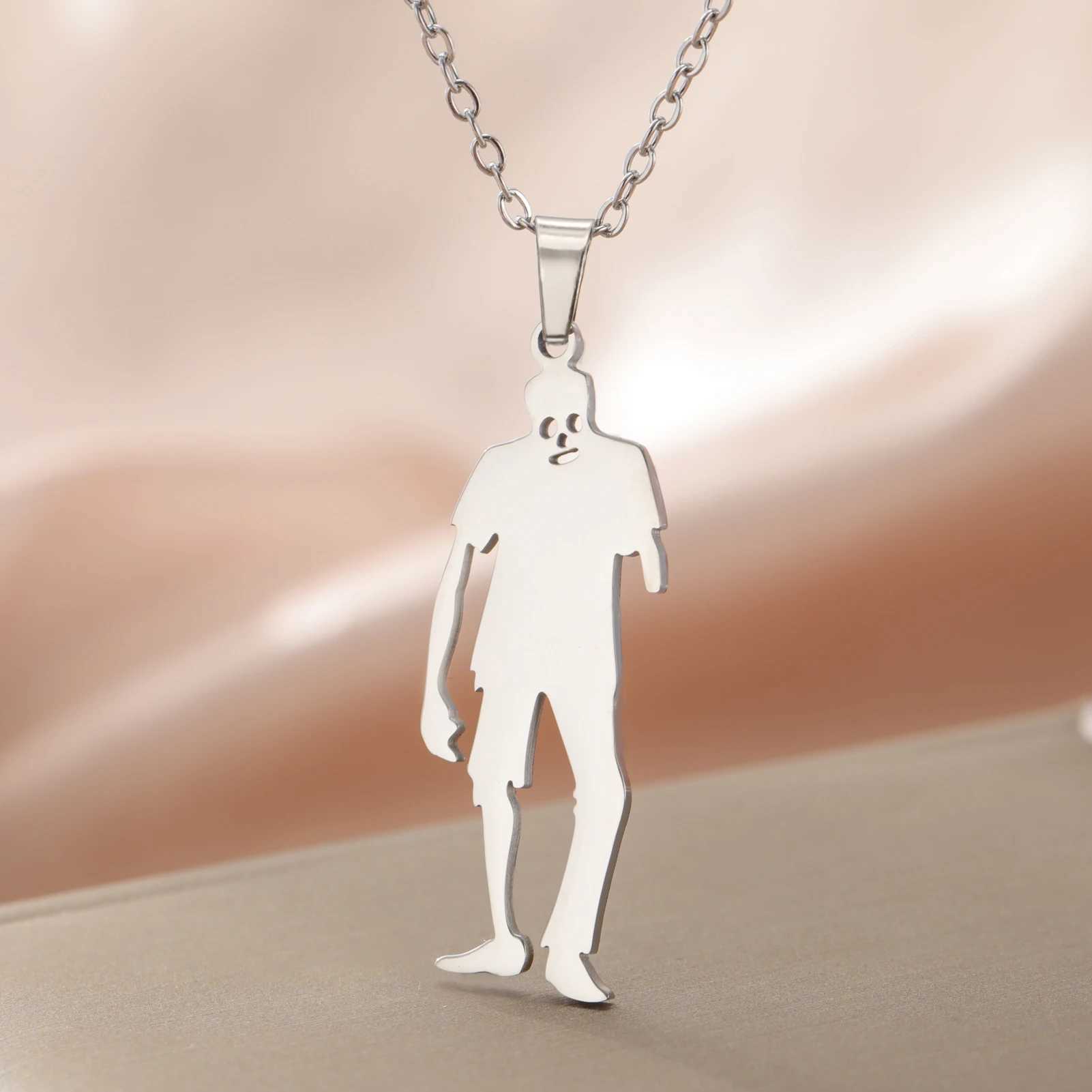 Unift Silhouette Scary Zombie Pendant Necklace for Women Girl Teen Stainl Steel Goth Gothic Horror Jewelry Cosplay Party GiftXJ250219