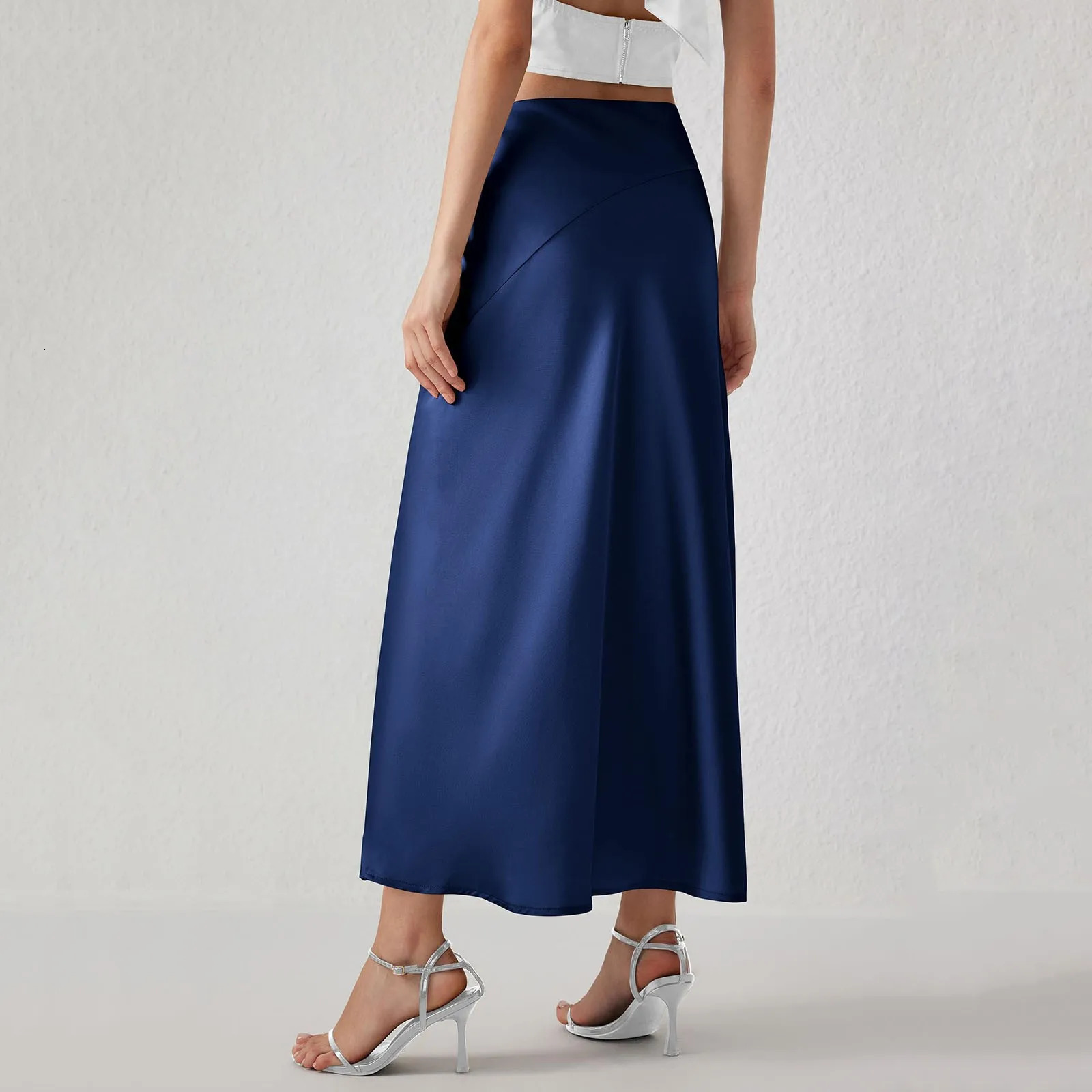 Elegant Women Silk Satin Fishtail Skirt Irregular High Waist Chic Turmpet Business Office Flowy Wrapped 250220