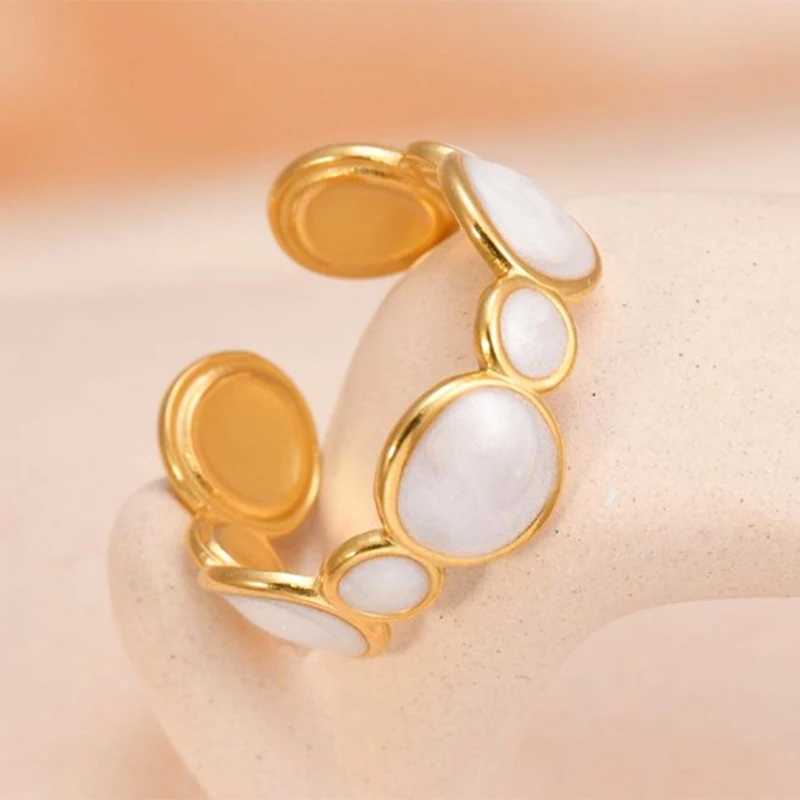 Letdiffery Retro Gold Color Double Oil Drip Open Rings Stainless Steel For Wen Luxury Irregar Adjustable Ring Trendy Jewelry X250220