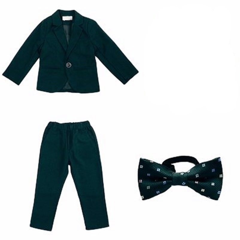 Boys Dark Green Formal Party Suit Children Blazer Vest Pants Tie 4 PCS Tuxedo Kids Performance Pography Dress Costume 250219