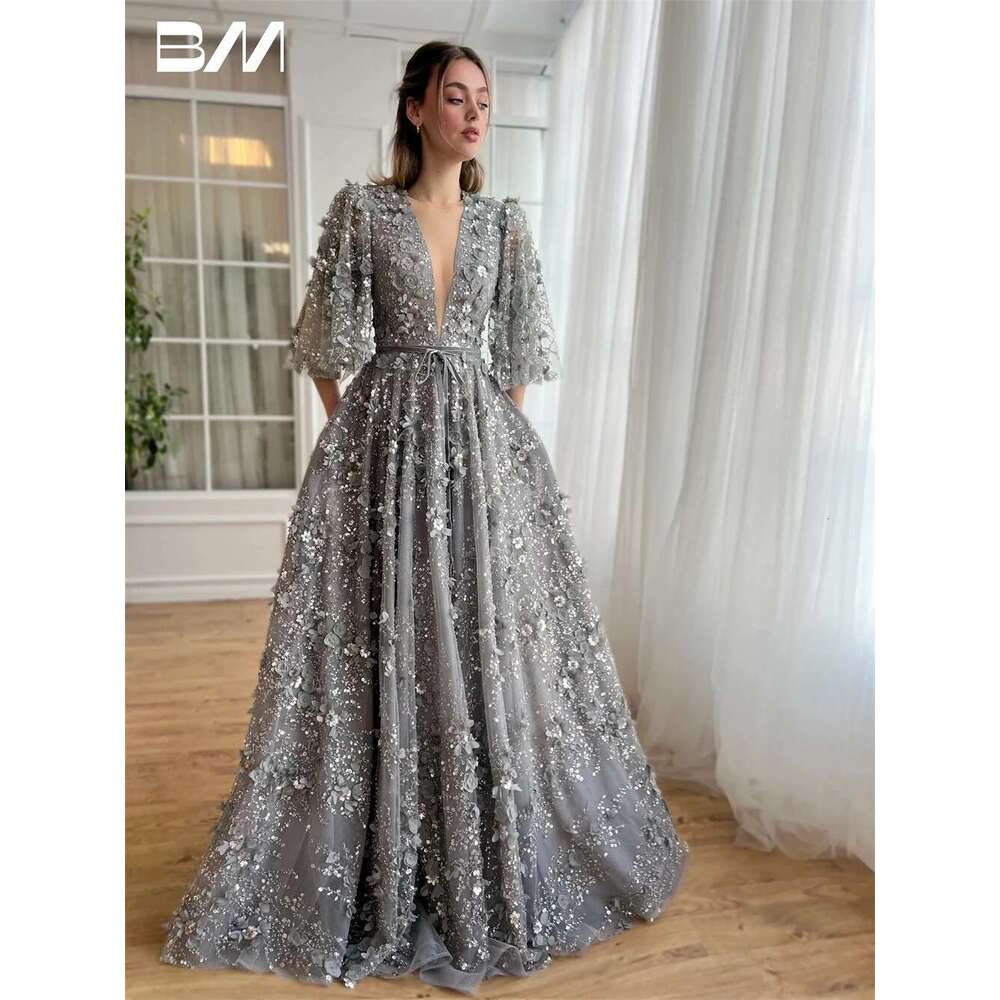 Bright Half Sleeve Sequins 3d Pastrol Ball Gown R A Ha Tail Romantic Party Dress Custom prom