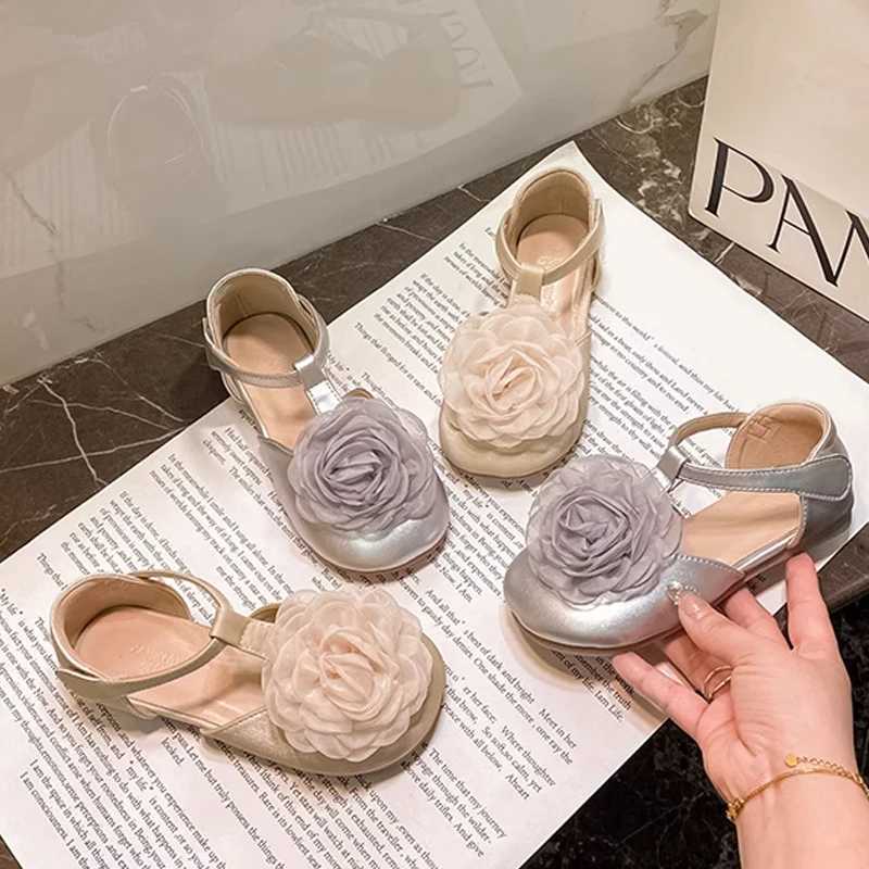 Luxury Silk Gauze Flower Ballet Flat Kid Girl Elegant Lace Floral Applique T-Bar Mary Jane Shoes Baby Child Party Dress Shoes X250220