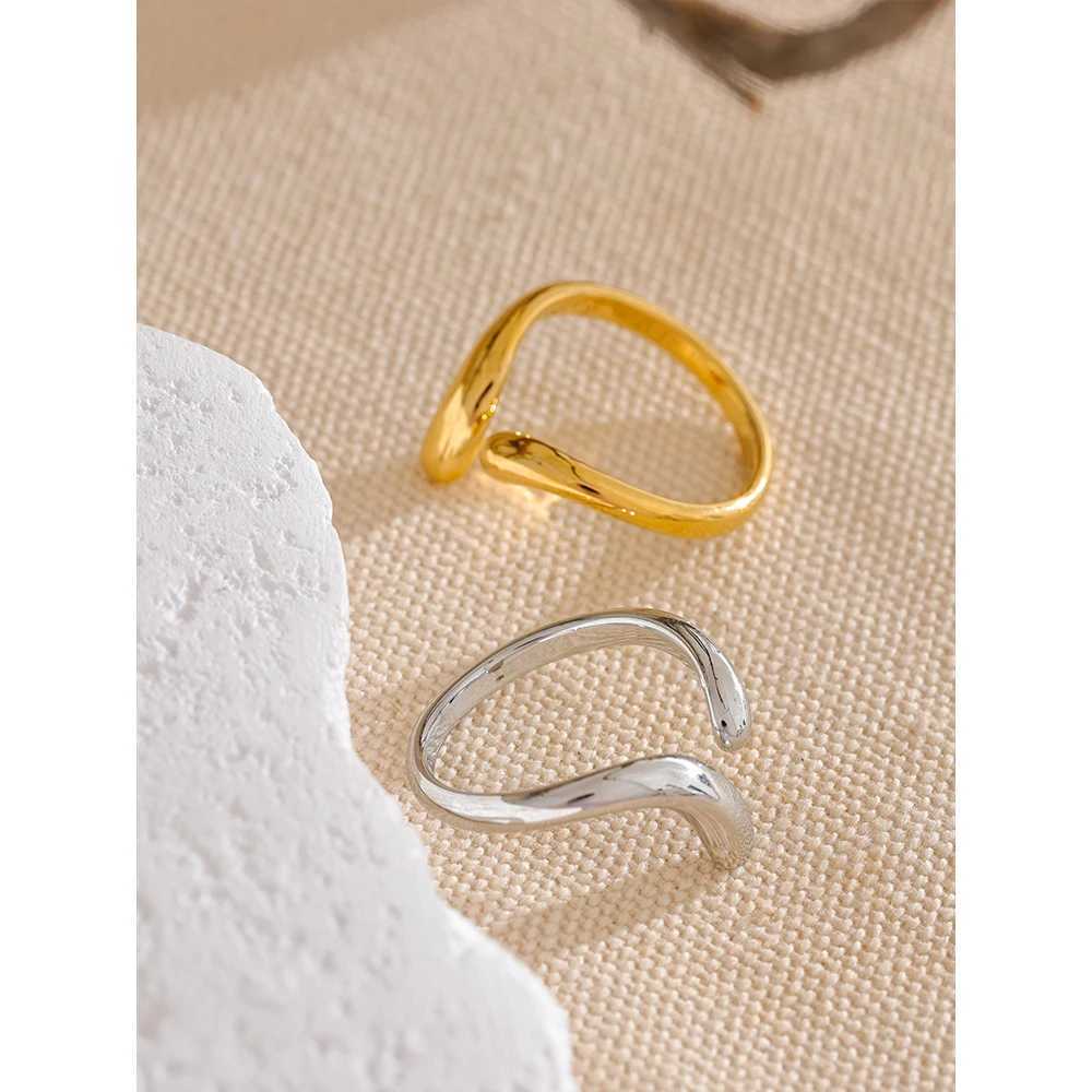 Yhpup Minimalist New Style Stainless Steel Open Chic Adjustable Ring Fashion Thin Finger Korean High Quality Jewelry 18K Golden X250220