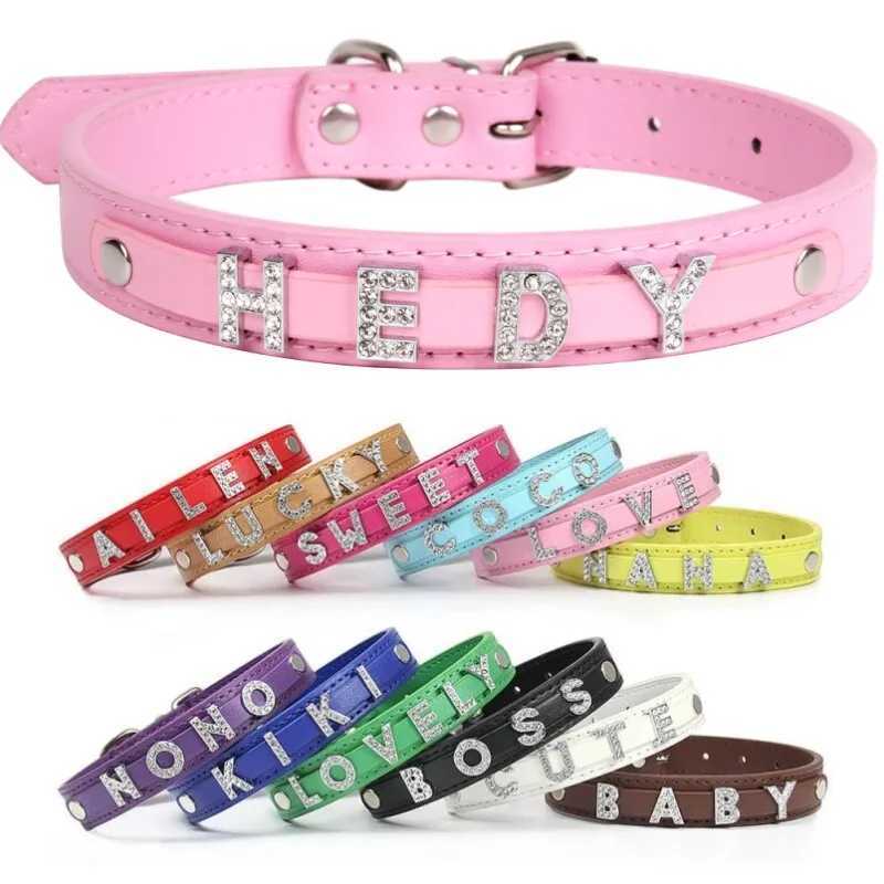 Personalized Dog Collar fashion Bling Rhinestone Pet Free Diy Name Dog Necklace Custome Leather Dog Collars Pet Dog Accessories 250205
