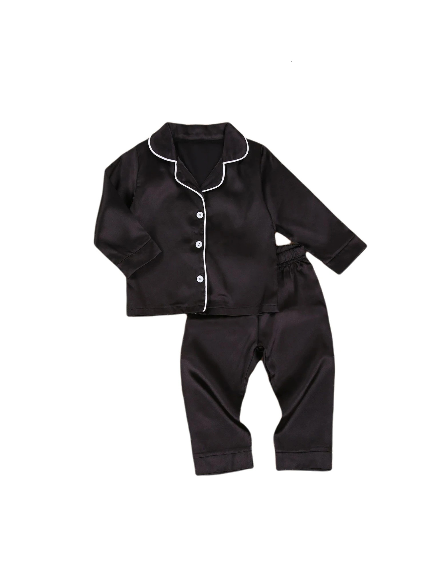 Infant Girl Pink Silk Pajamas Toddler Sleepwear Set with Long Sleeve Top and Pants Cute Button-Up Nightwear for Baby 250220
