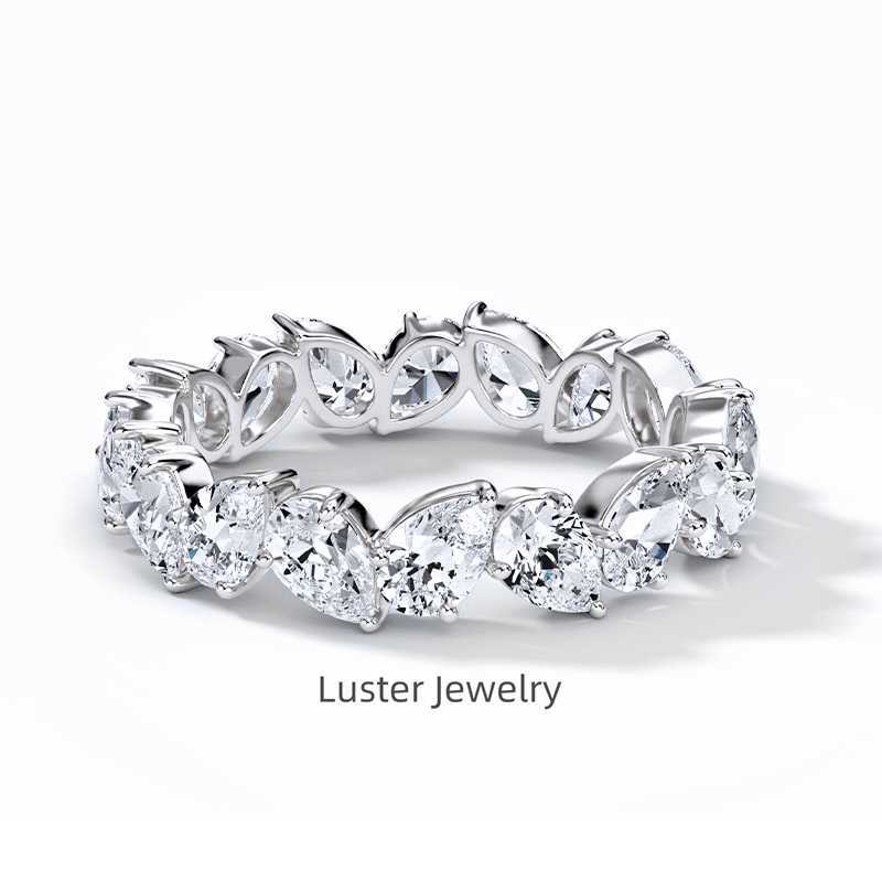 Luster Unique Design High-end 10k 14k 18k Rose/Yellow/White Gold Pear Cut Eternity Moissanite Band Ring