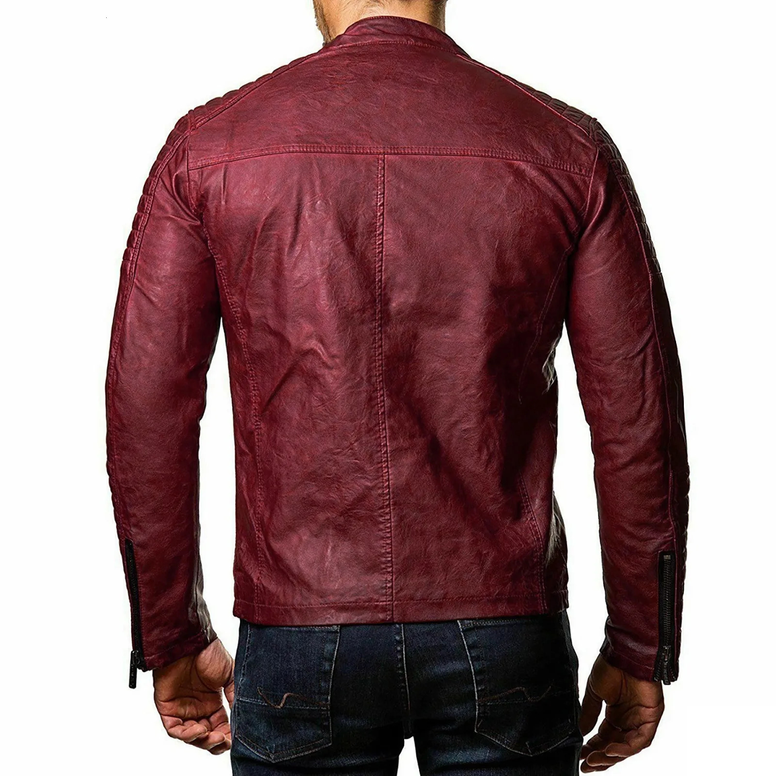 Fashion Mens Motorcycle Riding Leather Jacket Windproof Rainproof Solid Color Zipper Casual Hip Hop Varsity 250210