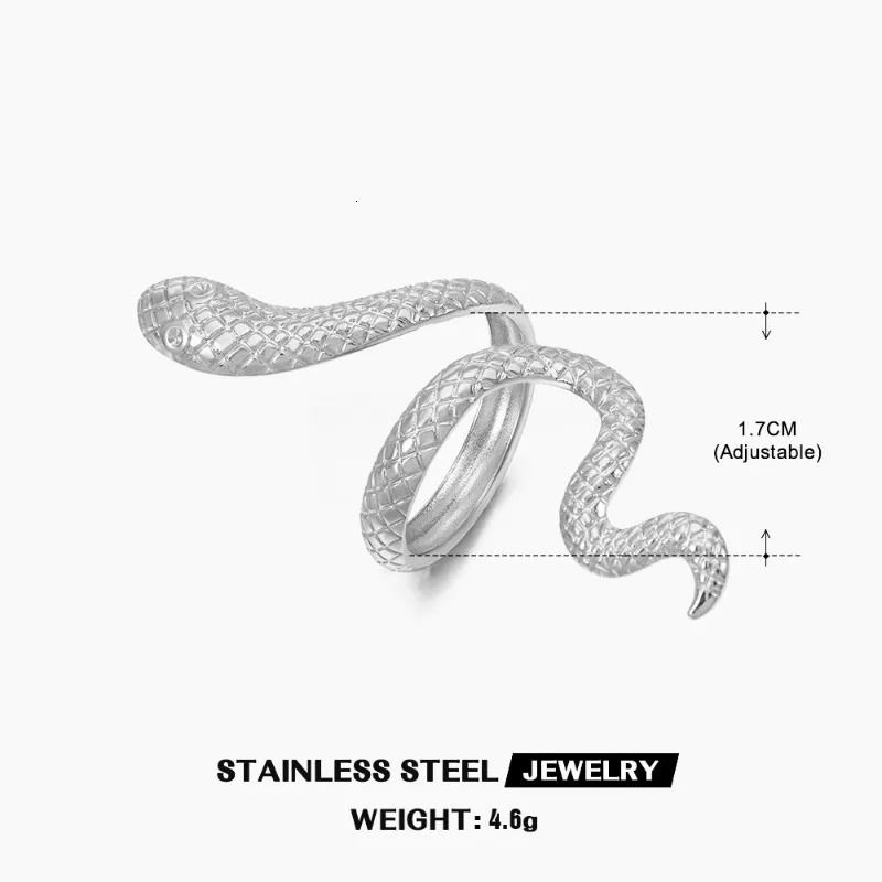 20pcs/lot Stainless Steel Gold Silver Color Snake Open Adjustable Ring for Women Men Fashion Jewelry Gift Wholesale 250220