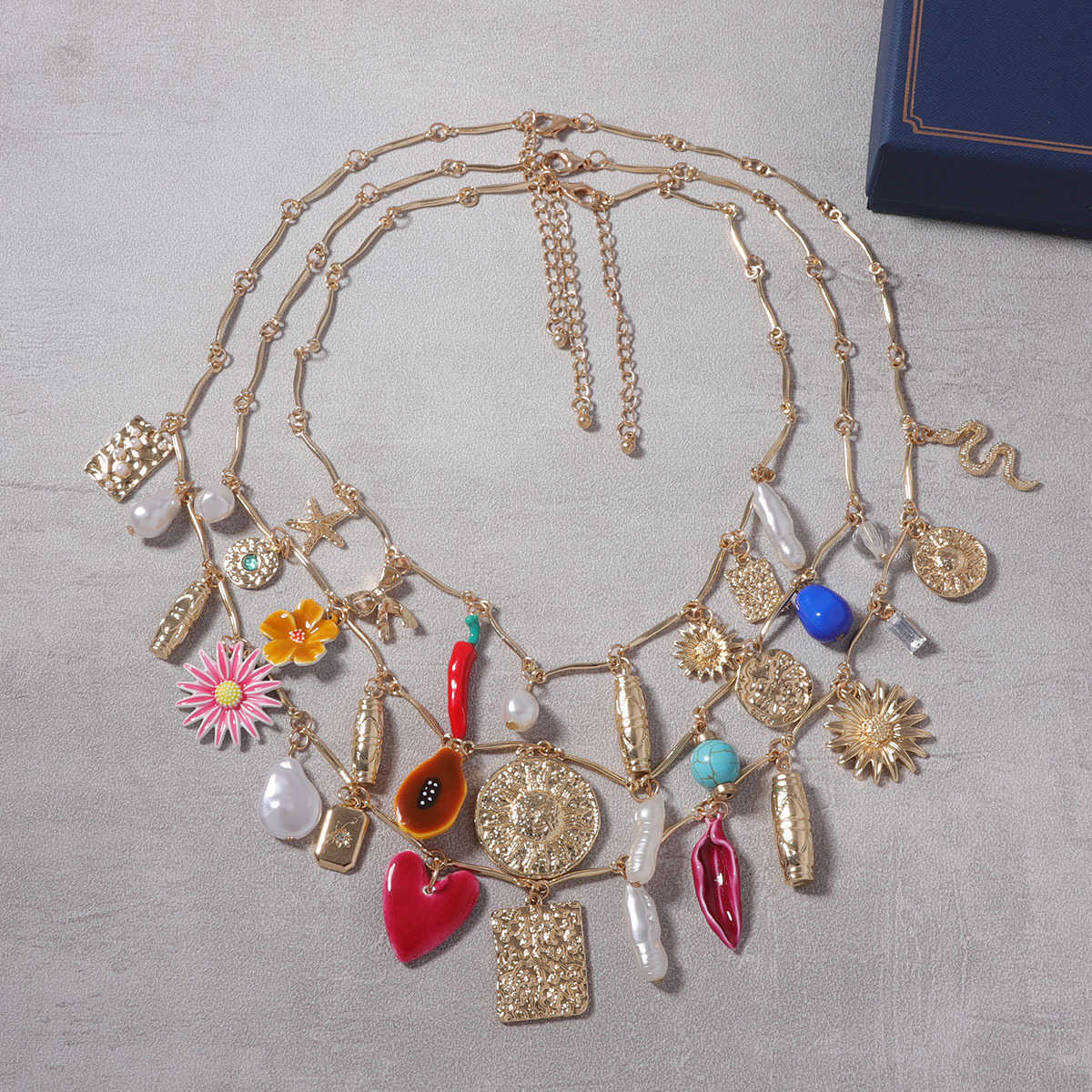 Pendant Necklaces ZA Bohemian fashion personality multi-layer stacked alloy sunflower snake versatile beach casual womens necklace H25219