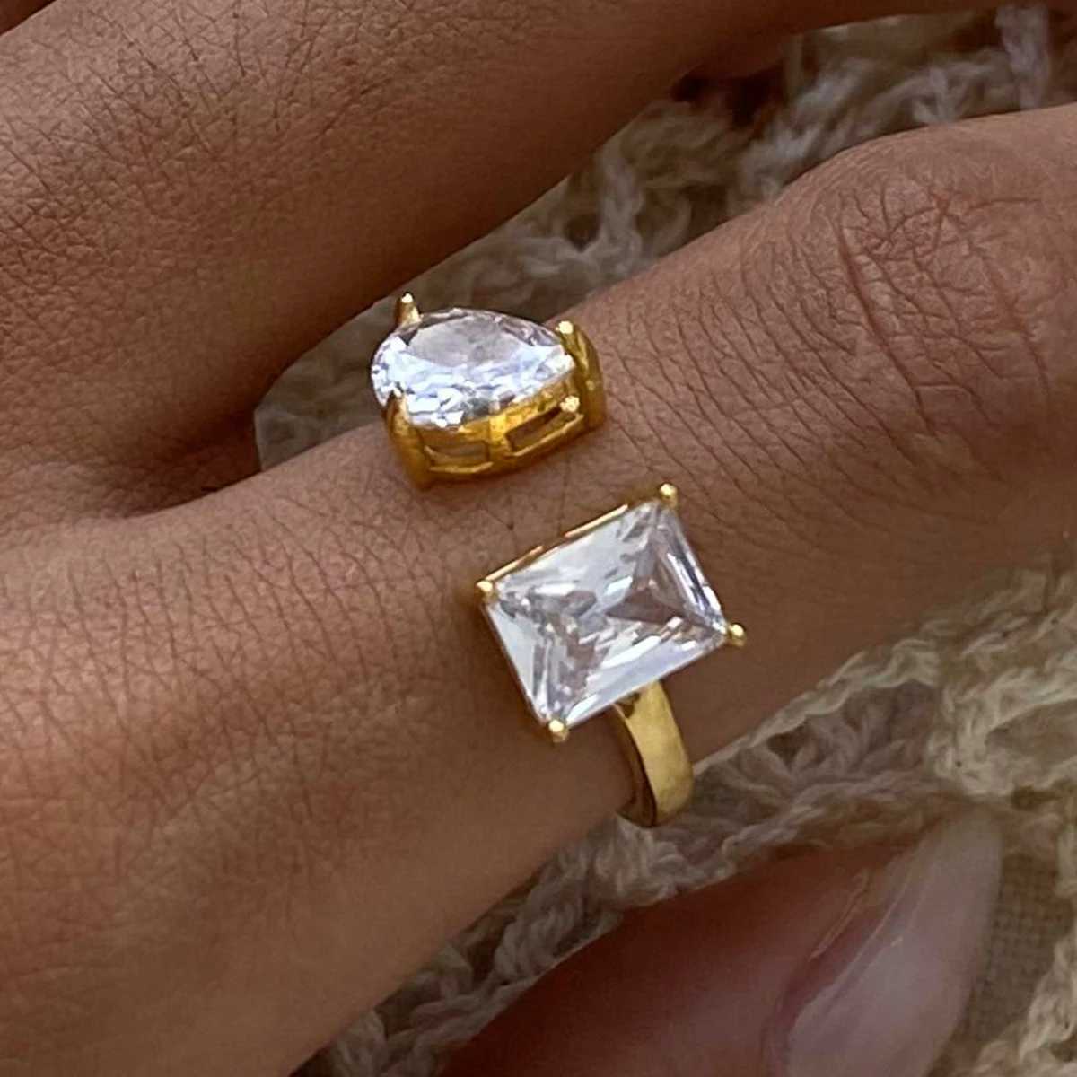 Uworld Luxury Shiny AAA Cubic Zirconia Stainless Steel Geetric Open-end Ring High Quality Texured Jewelry Accessories for We X250220