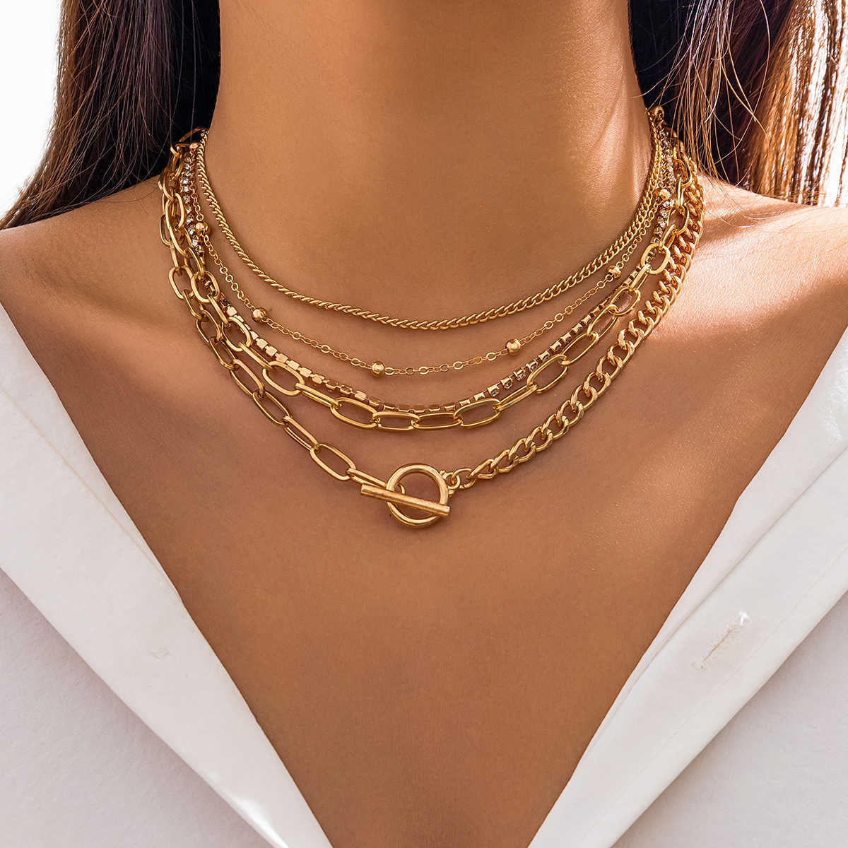 Charm Bracelets Jewelry simple geometry ot button versatile hand adornment womens creative mix with multi-layer bracelet with Diamond Beads H25220