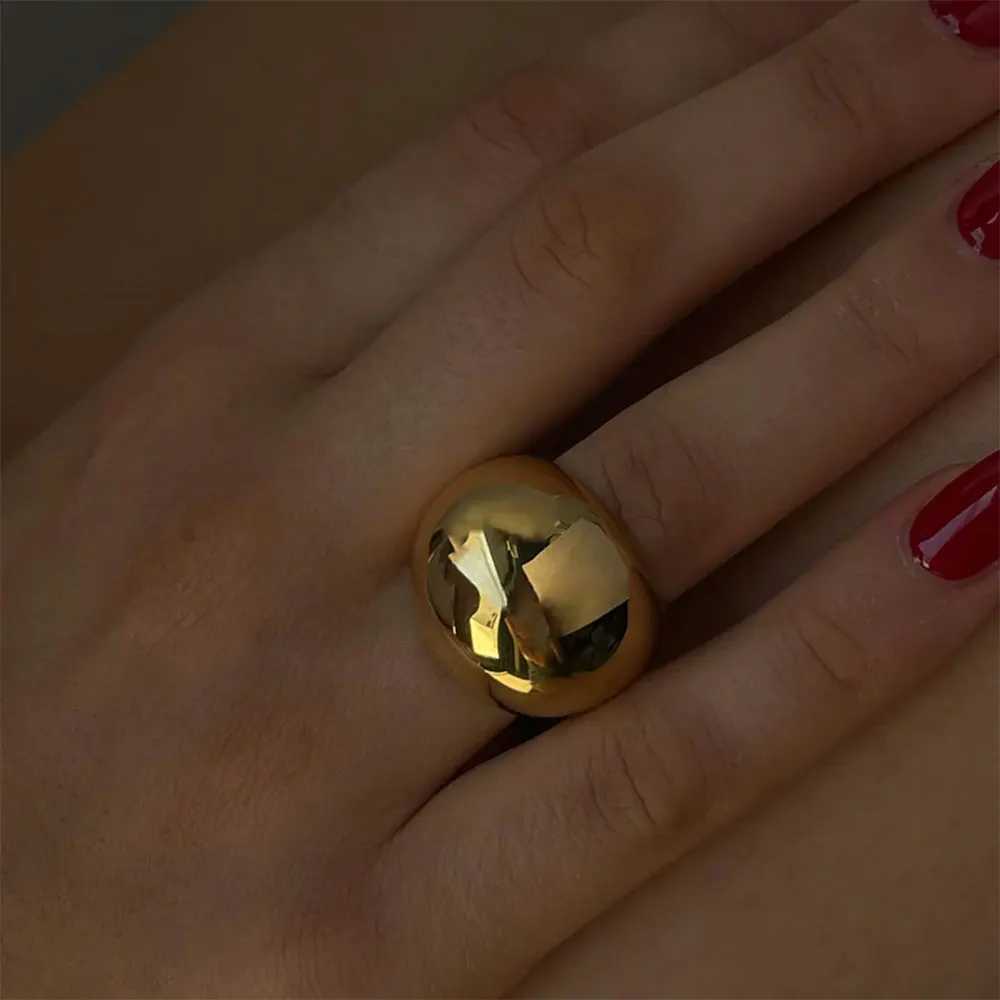 Uworld Stylish Stainless Steel Layered Metal Texture Ring Occident Simple 18k Gold Plated Finger for Wen Jewelry ring women X250220