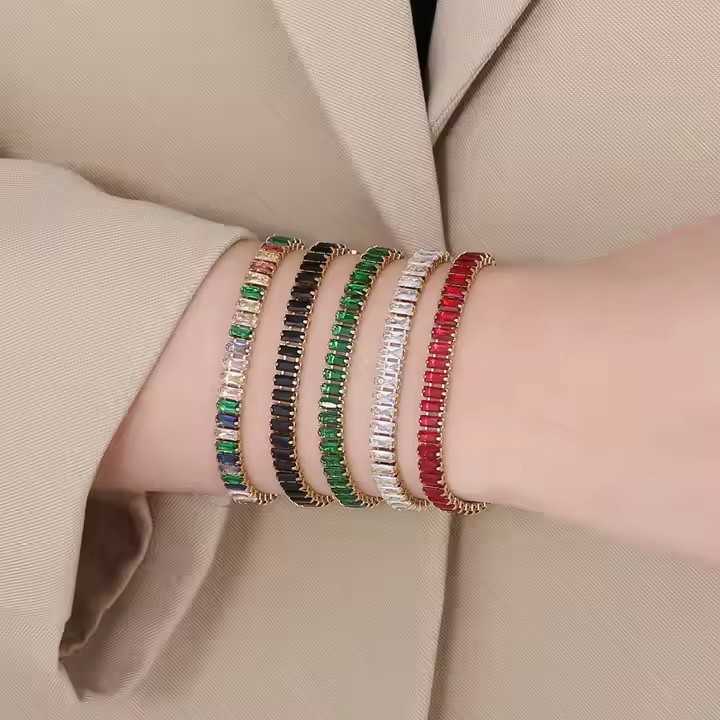 Charm Bracelets Internet celebrity crystal color diamond zircon bracelet single row full diamond fashionable tennis chain colorful bracelet H25220