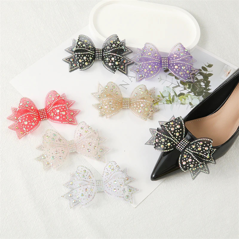 12Pcs Mesh Diamond Bow Shoe Decorations Clip Shiny Rhinestone Clips Bride Wedding High Heel Accessory Buckles 250219