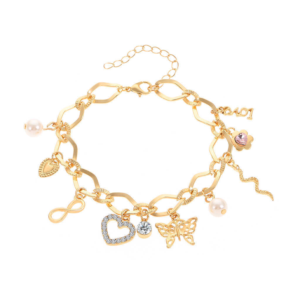 Charm Bracelets Exaggerated niche ins alloy bracelet womens fashion personality chain tassel multi-element bracelet H25220