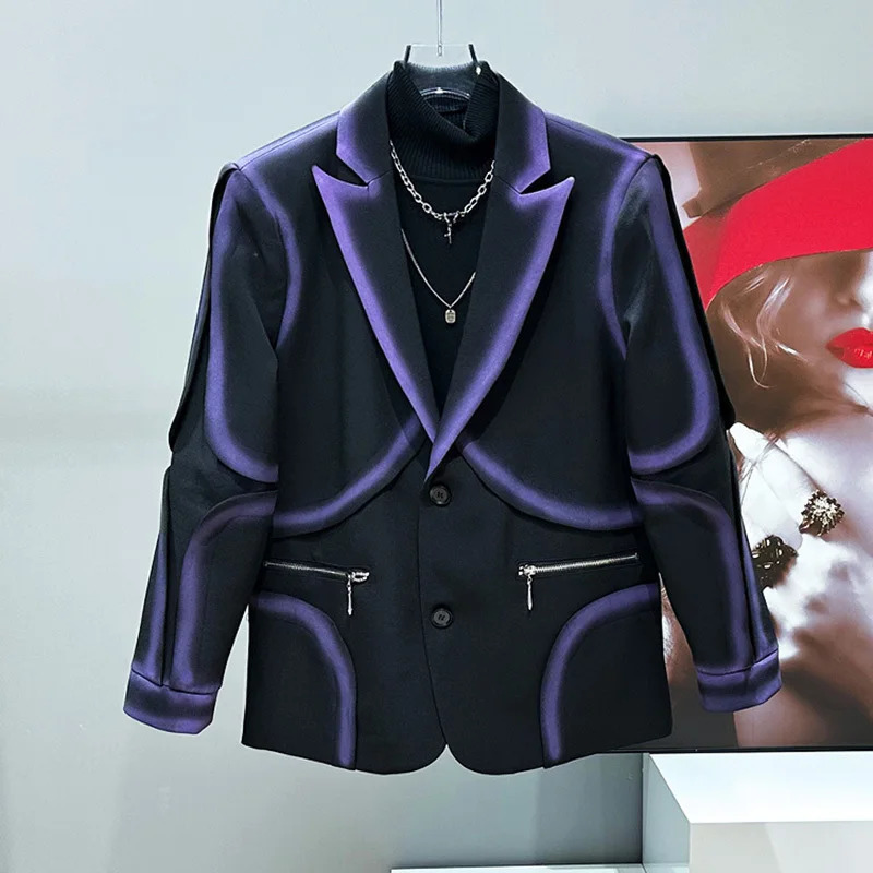 PFHQ Tie-dyed er Gradient Suit Set Loose Casual Shoulder Padded Jacket Two-piece Sets Long Sleeve Contrast Color 21E1254 250220