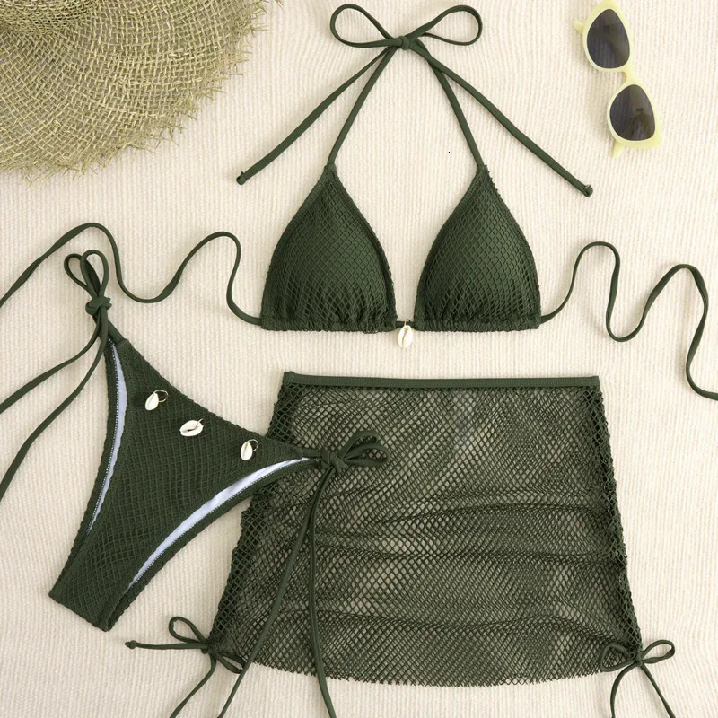 Sexy Net Bikinis Female Swimsuits Women Three-Piece Swimwear Beach Swim Wear Bathing Suits Brazilian Bikini Set Pool Bather 250220