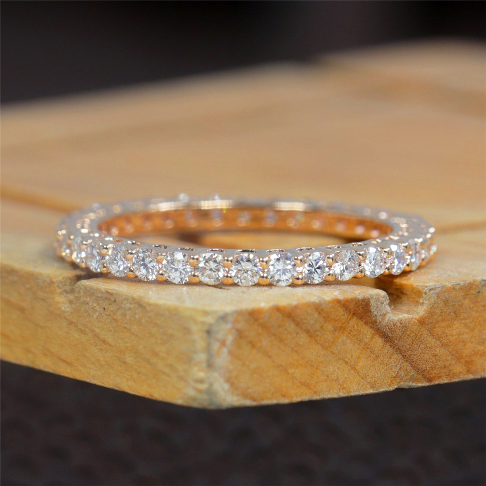 18K Real Gold 2.0mm Round Cut Lab Grown Diamond Eternity Band Ring Yellow Gold Full CVD HPHT Diamond Dainty Stackable Wedding Ring