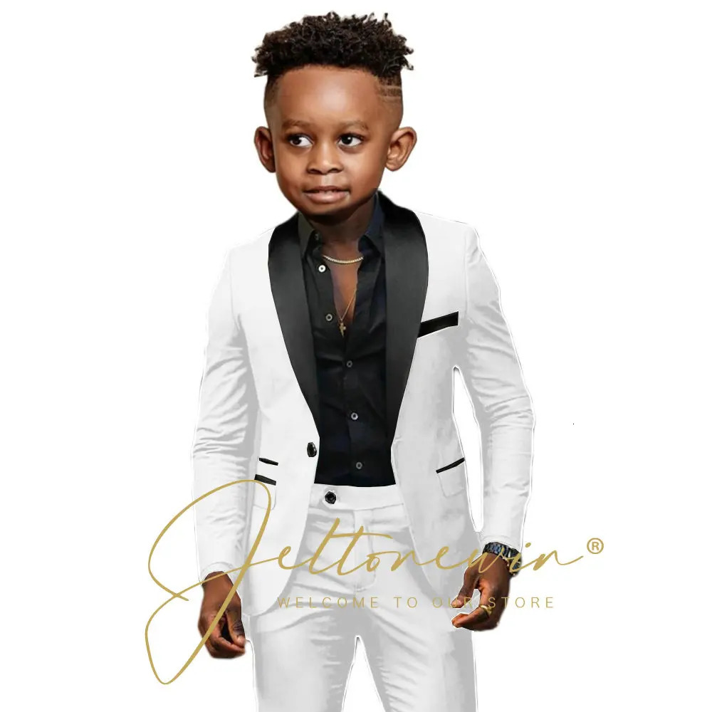 White Boys Suits 2 Pieces Wedding Formal Party Tuxedo Child Shawl Lapel Kids Dress Jacket Pants Slim Fit Blazer Sets 250219