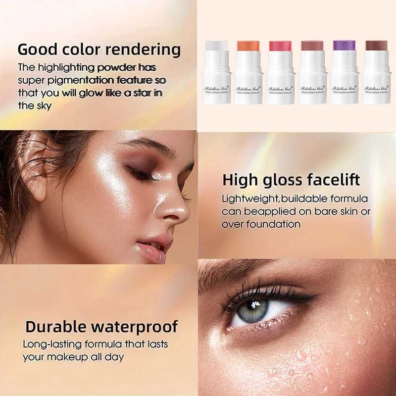 Matte Glitter Face Ber Stick high gloss Cheek Eye B Highlighter Contour Stick Rouge B Stick cosmetics Female MakeupW250220