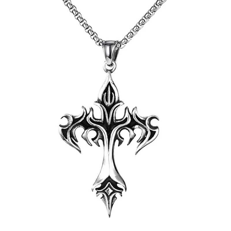 Stainl Steel Necklace Flame Retro Cross Titanium Steel Casting Men Pendant Necklace TypeXJ250219