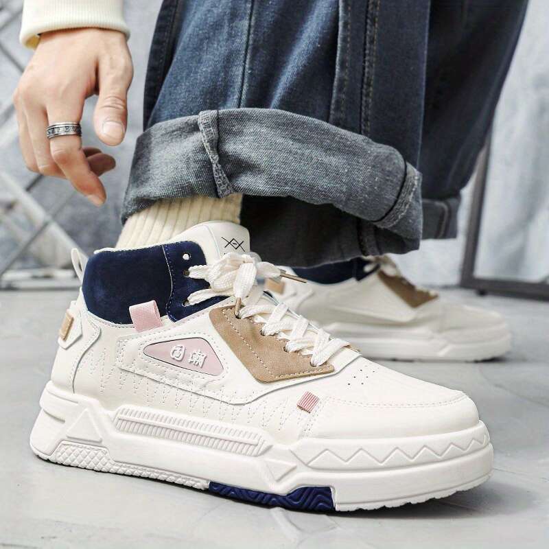 Men's Fashion High Top Running S hoes - Du rable PU&PVC Sole, Comfortable Fabric Lining, Training and Fitness St r