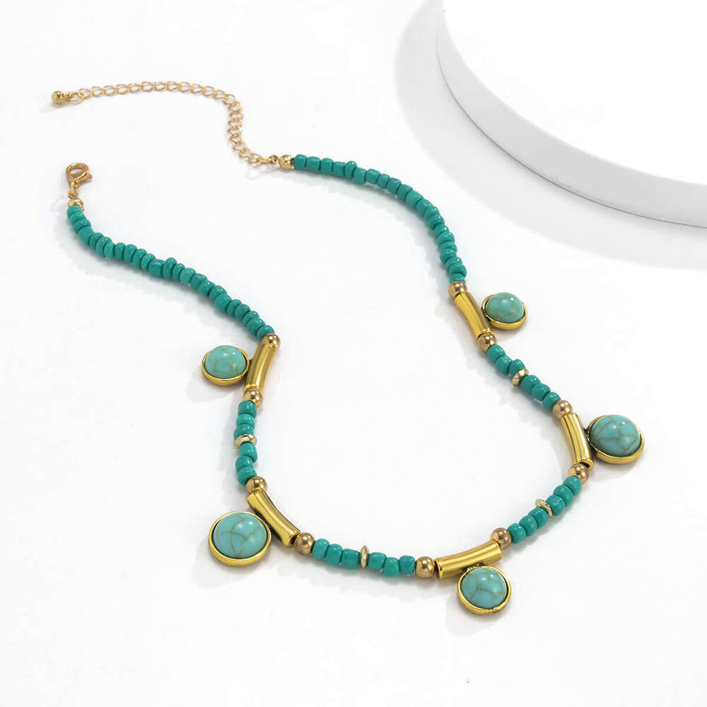 Jewelry splicing, turquoise geometric tassel, hanging ball necklace, rustic mix and match, round bead chain, necklace