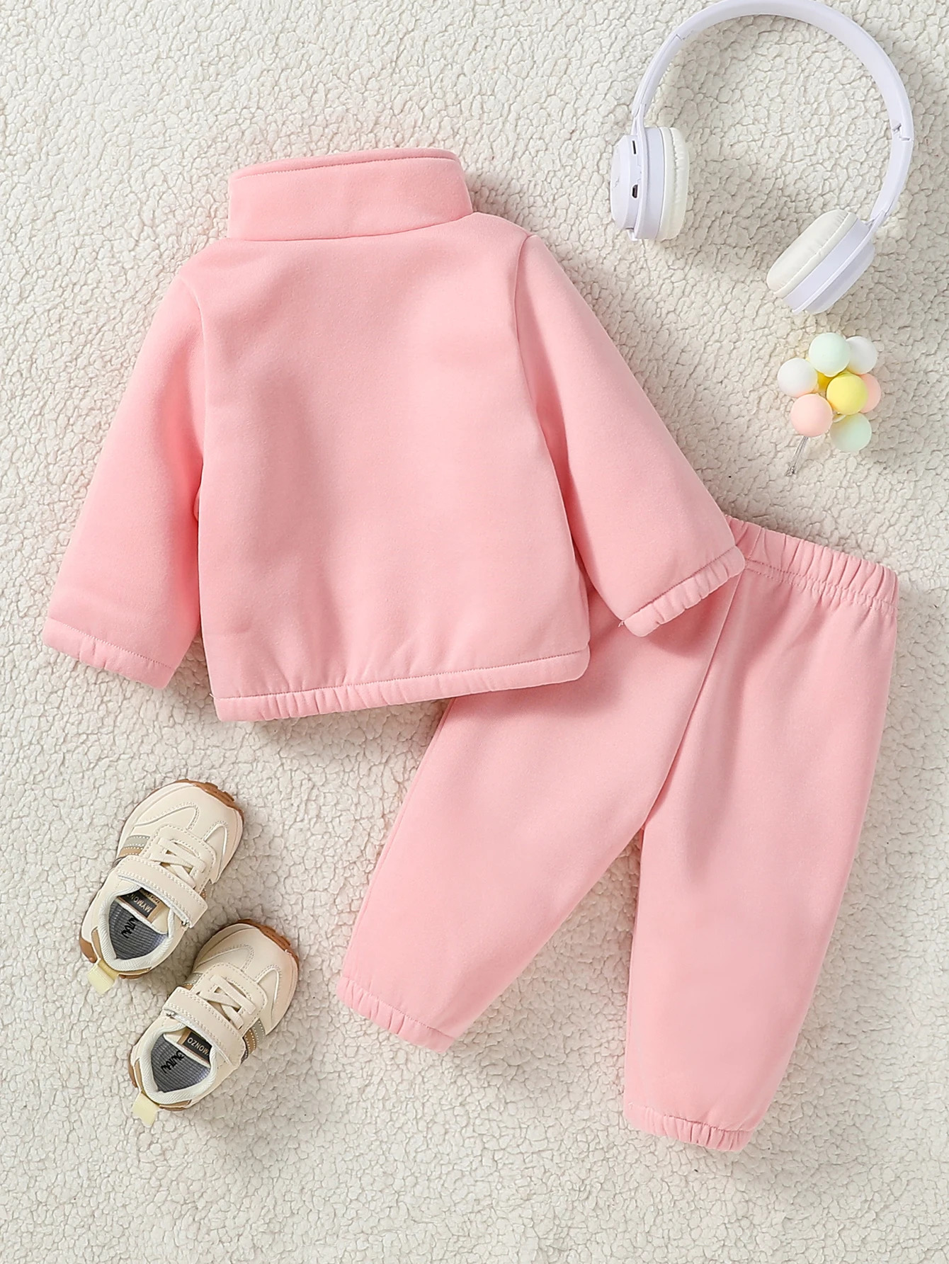 Baby Girl Fall Winter Clothes Solid Color 2 Piece Set Fleece Set Fur Sweasthirt Turtleneck Pants Sportswear For 1-3Y 250220
