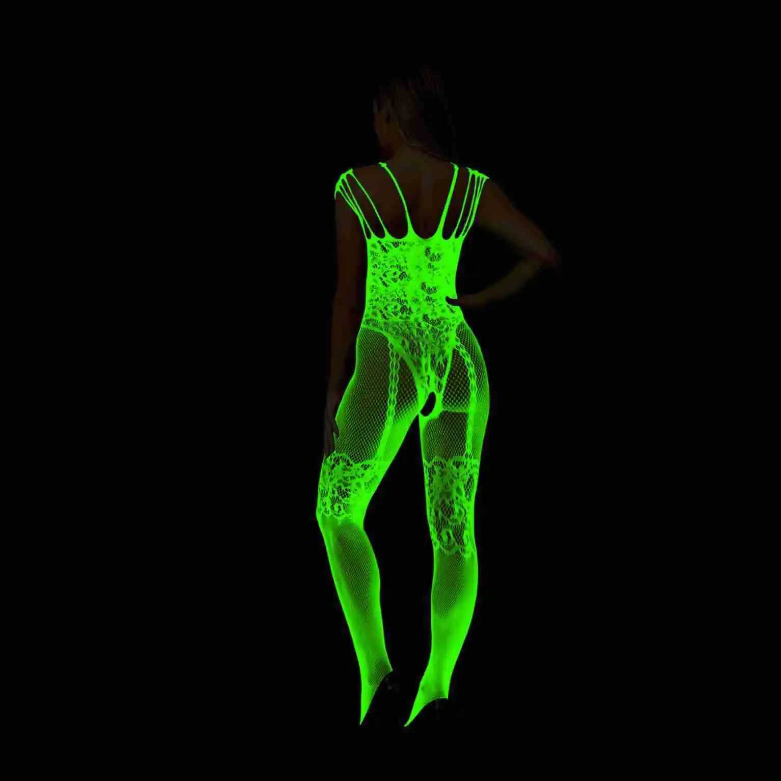 One Pieces Luminous Bodysuit Erotic Glowing Hollow Out Bodystockings Sexy Lingerie Mesh Body Women Transparent Sex Costumes W250220