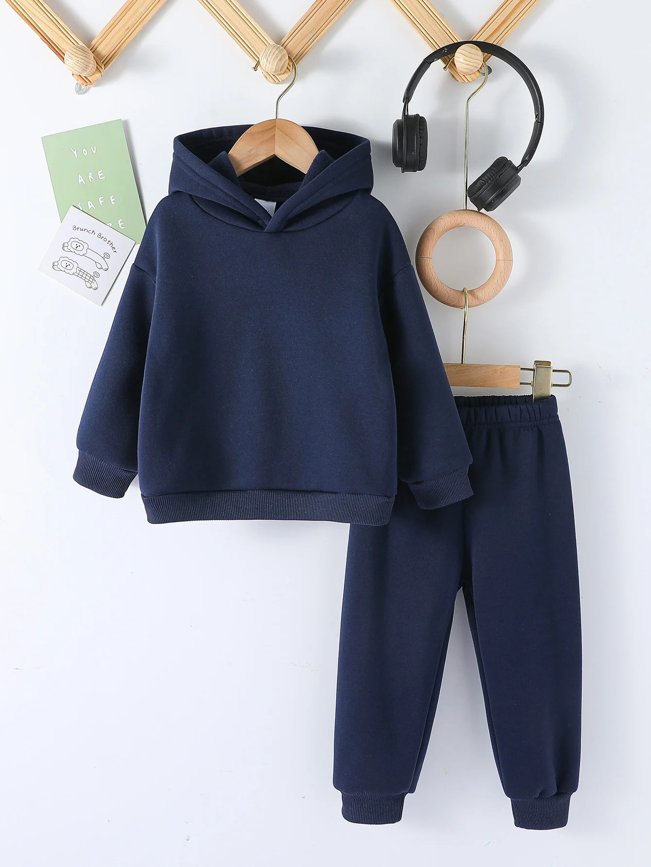 2025 Fall Winter Children Hooded Tracksuits Suits 1-86Y Toddler Boys Girls Clothing Suit Solid Plush Sweater Sports Pants Set 250220