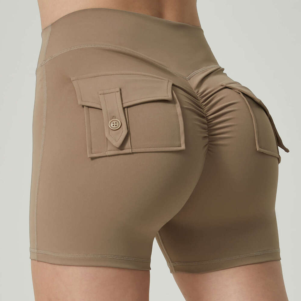 Pocket fiess exercise shorts, yoga pants with no awkward es, lifted peach buttocks, women's high waisted outerwear, 2025 new casual fashion trend