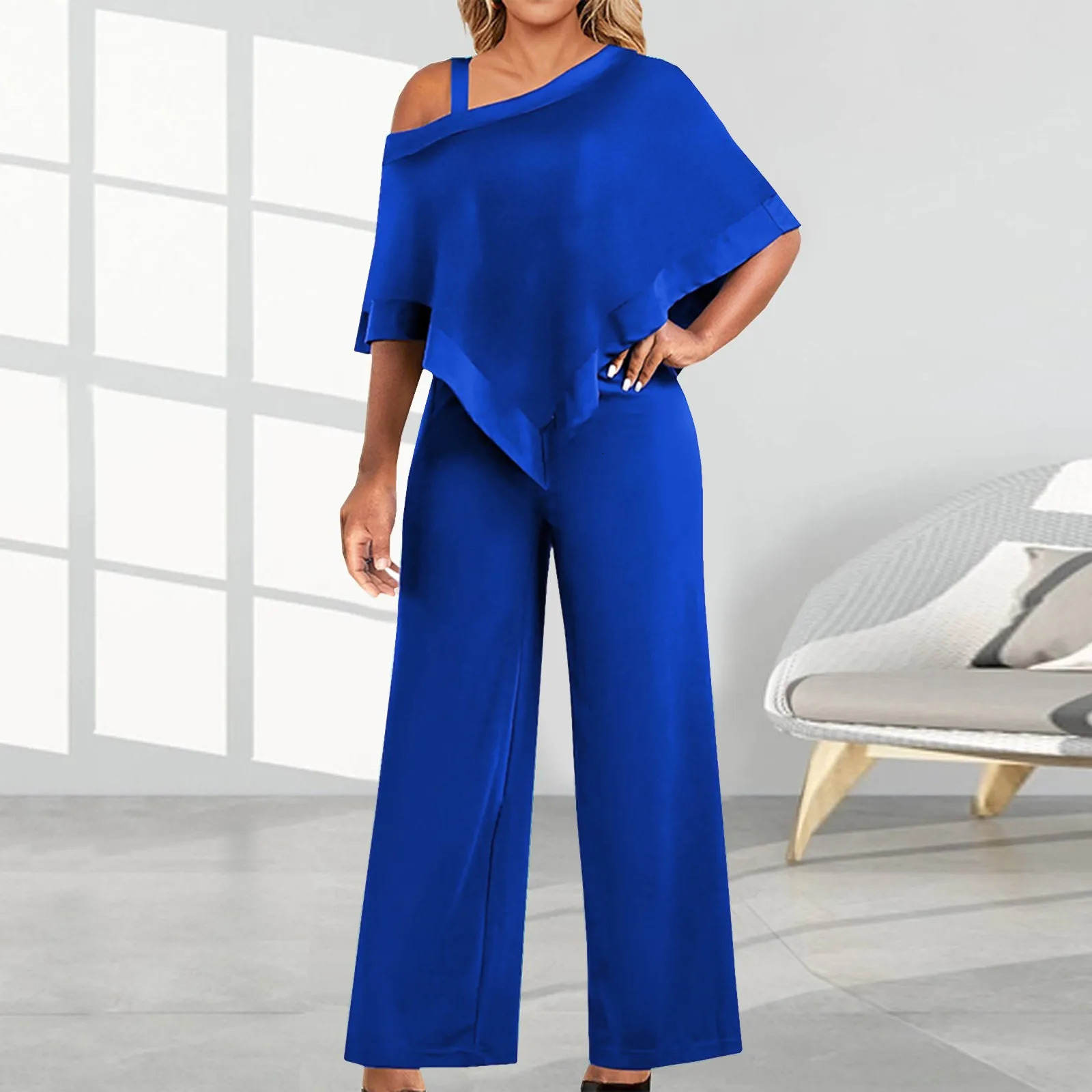 Elegant one shoulder jumpsuit womens summer night party clothing casual clothing hanging wide leg jumpsuit womens clothing soft 250220