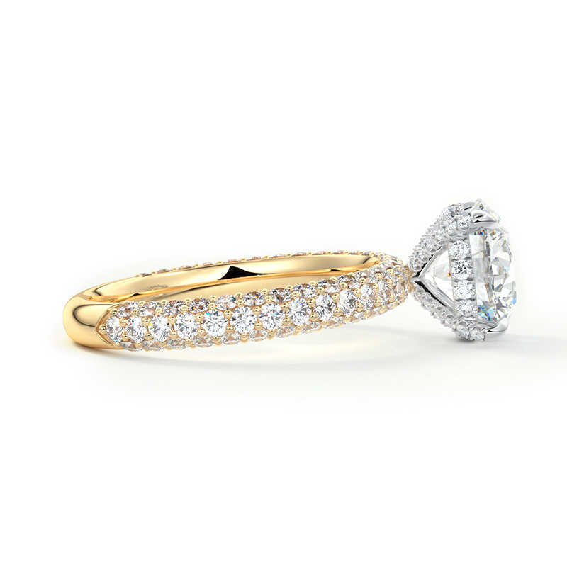 Luster Forever Romantic Jewellery 925 Silver 10K 14K 18K Triple Pave Setting Round Moissanite Ring for Wedding